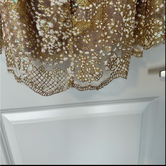 Hello Molly Roaming Free Dress Small Champagne Glitter Lace Up Back Party Mini - Picture 13 of 14